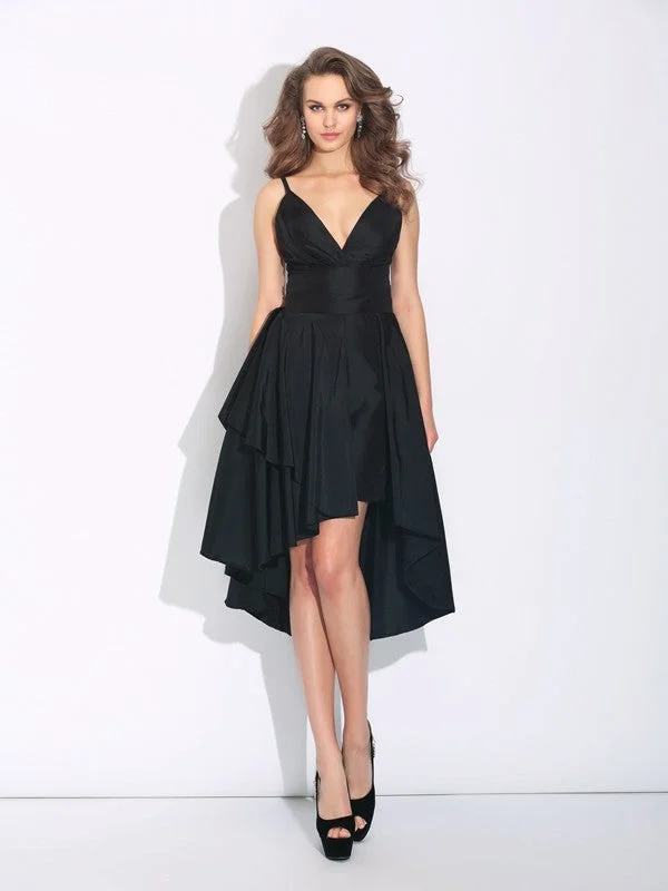 Savings Spectacular A-Line/Princess Spaghetti Straps Ruffles Sleeveless High Low Taffeta Dresses Savings Spectacular A-Line/Princess Spaghetti Straps Ruffles Sleeveless High Low Taffeta Dresses