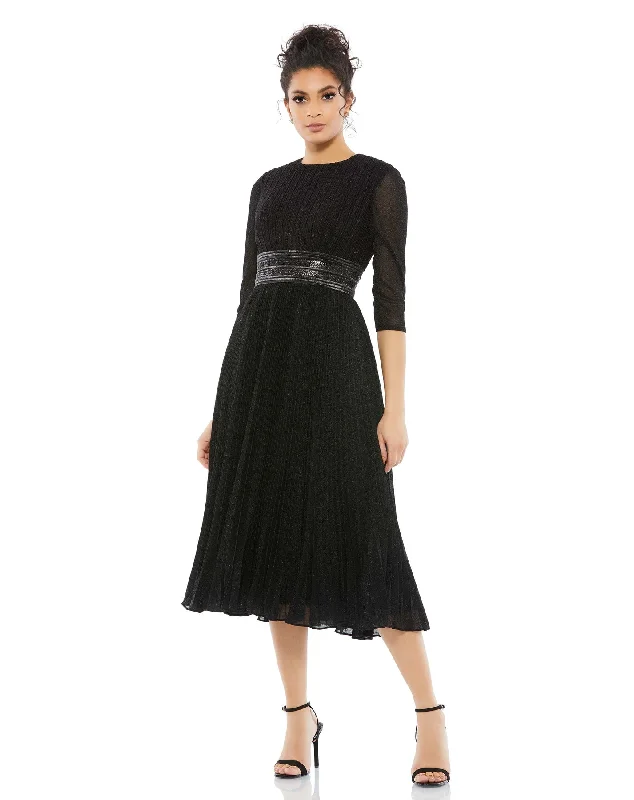 Markdowns Shimmering 3/4 Sleeve A-Line Midi Dress