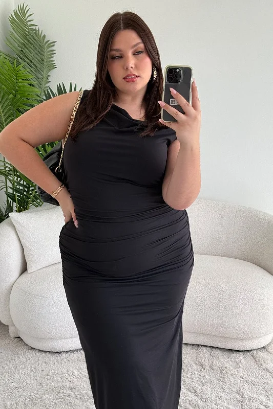 Buy More, Save More Black Asymmetric Supersoft Bodycon Maxidress