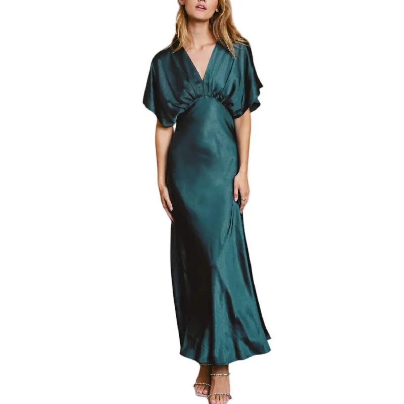 Crazy Deals Satin Blouson Maxi Dress In Deep Jasper