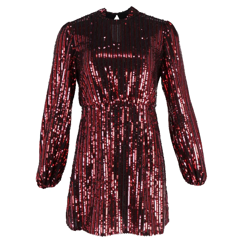 Act Fast Rixo Samantha Sequinned Mini Dress in Red Viscose