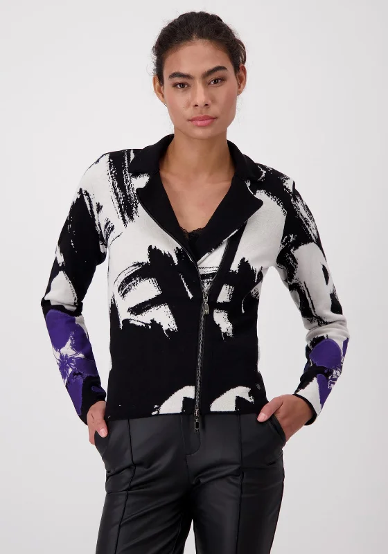Crazy Deals Monari Abstract Print Lapel Collar Short Jacket, Black
