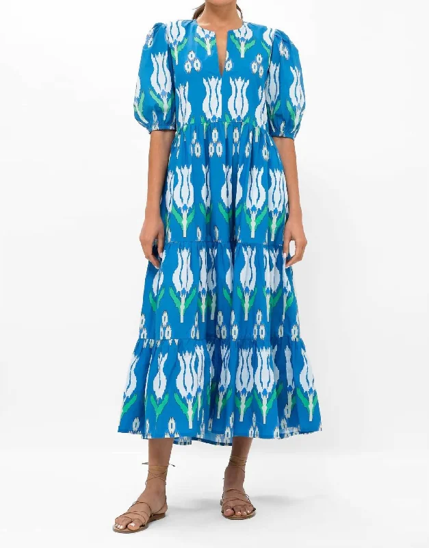 Epic Deals Puff Sleeve Maxi Dress In Sumba Blue
