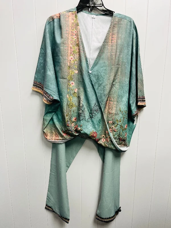Members Only Pants Set 2pc By Clothes Mentor In Green & Pink, Size: L