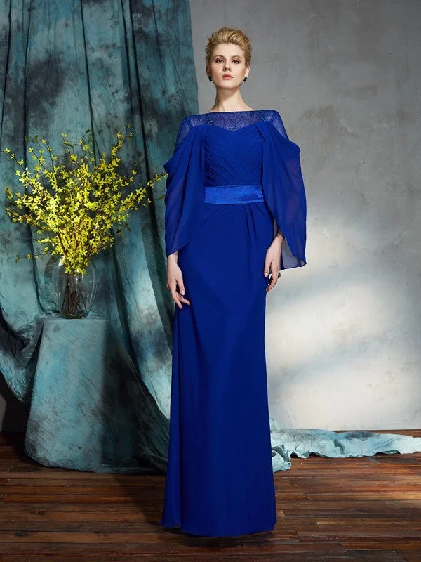 Flash Deals Sheath/Column Bateau Long Sleeves Long Chiffon Dresses