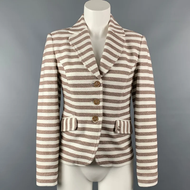 Final Clearance LOVE MOSCHINO Size 4 Cream & Taupe Stripe Cotton Jacket