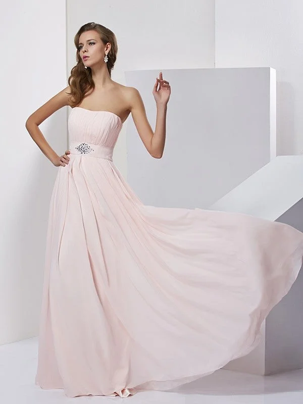 Clearance Items A-Line/Princess Strapless Sleeveless Long Chiffon Dresses