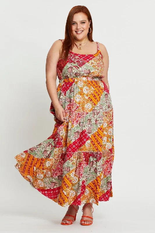 Quick Sale Paisley Pr Maxi Dress Square Neck Sleeveless