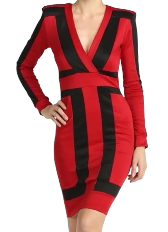 Savings Alert Long Sleeve Dress In Red & Black