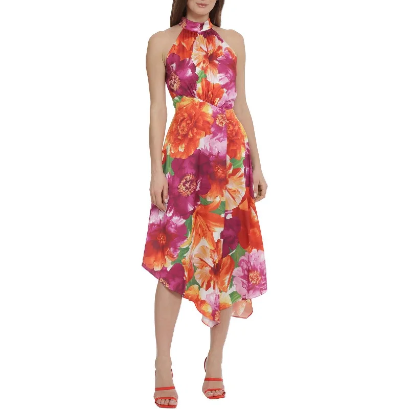 Price Slash Womens Asymmetric Floral Halter Dress