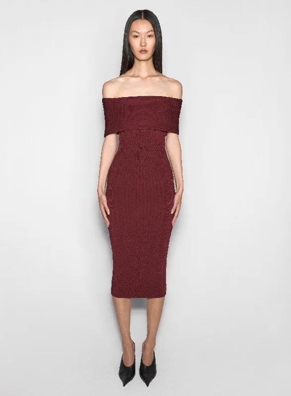 Special Price burgundy off-shoulder sculpting knit dress