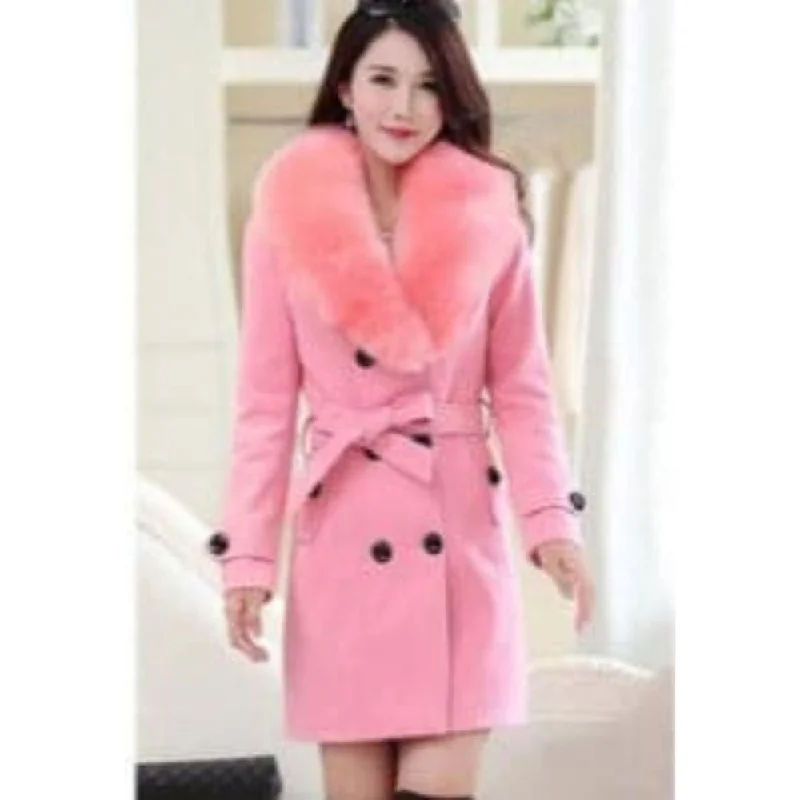 Buy More, Save More MDG Women's Fine Fashion Pink Coat Jacket Premium Quality Fur Collar Designer Wool Coat Jacket Buy More, Save More MDG Women's Fine Fashion Pink Coat Jacket Premium Quality Fur Collar Designer Wool Coat Jacket