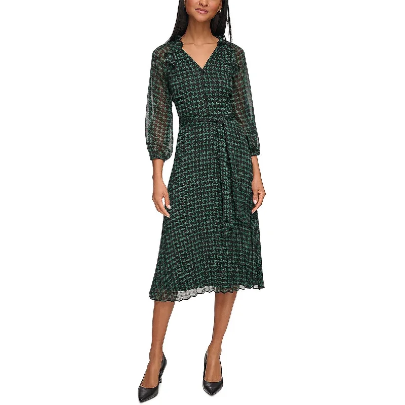 Today's Special Womens Chiffon Houndstooth Midi Dress