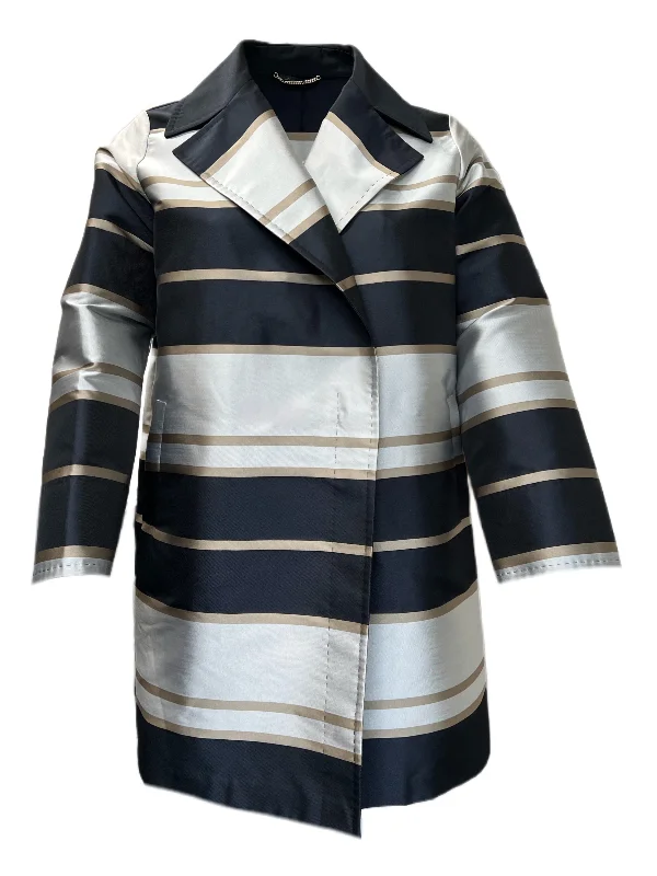 Price Break MARINA RINALDI Women's Navy Blue Noto Striped Coat $1,330 NWT