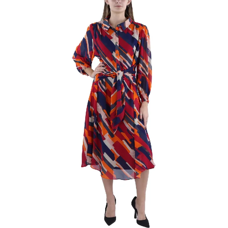Super Sale Womens Tie-Waist Button Down Shirtdress