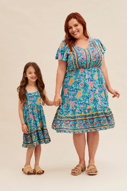 Today's Special Boho Print Short Sleeve Boho Skater Dress