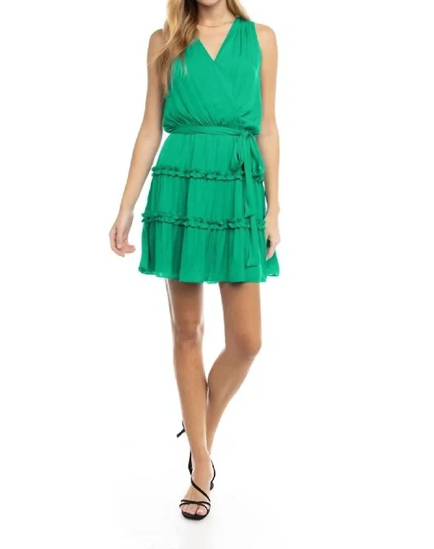 Amazing Deals Aurora Ruffle Tie Dress In Peridot