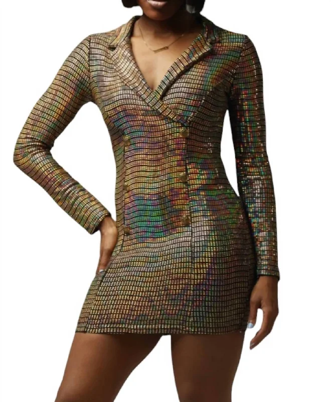 Get It Before It’s Gone Metallic Blazer Dress In Gold