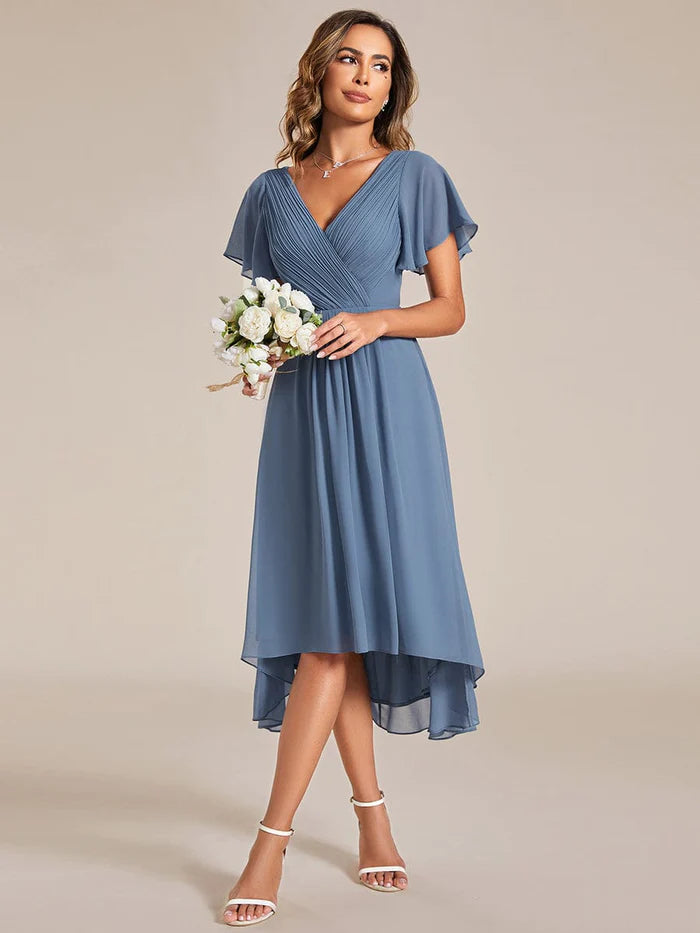 Limited Time Offer Chic V Neck High-Low Wedding Guest Dress
