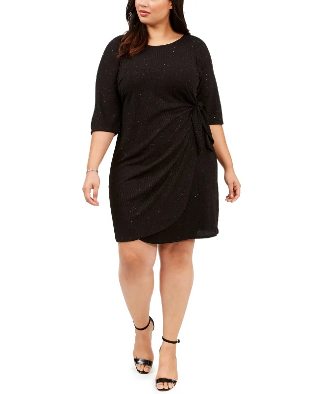 Holiday Sale Robbie Bee Women's Plus Glitter Knit Sarong Dress Black Size 1X | Black Holiday Sale Robbie Bee Women's Plus Glitter Knit Sarong Dress Black Size 1X | Black