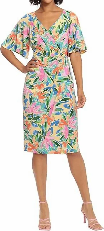 Loyalty Reward Flutter Sleeve Midi Dress In Multi