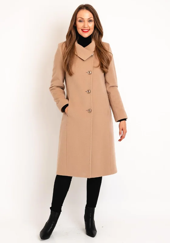 Price Reduction Christina Felix Wool Cashmere Blend Shawl Collar Long Coat, Camel