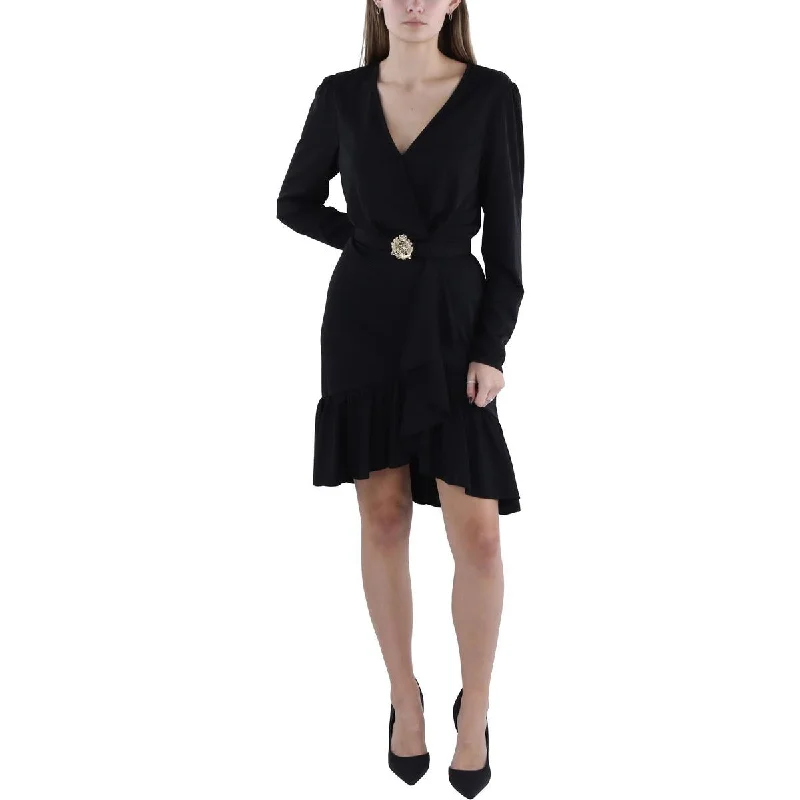 Now or Never Womens Surplice Knee Length Shift Dress