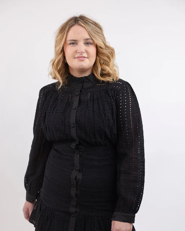 Super Sale "Emily" Cotton Blend Black Knee-length Dress | Black