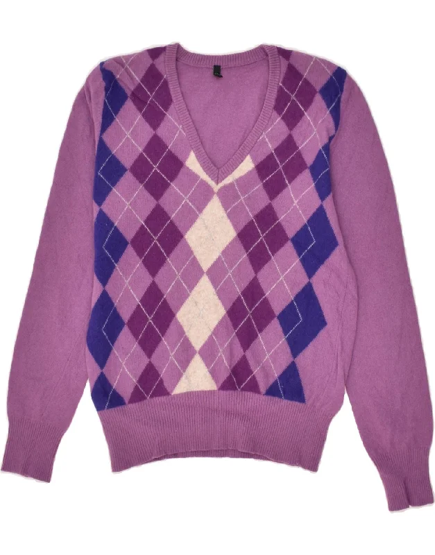 Final Markdown BENETTON Womens V-Neck Jumper Sweater UK 14 Large Purple Argyle/Diamond Final Markdown BENETTON Womens V-Neck Jumper Sweater UK 14 Large Purple Argyle/Diamond