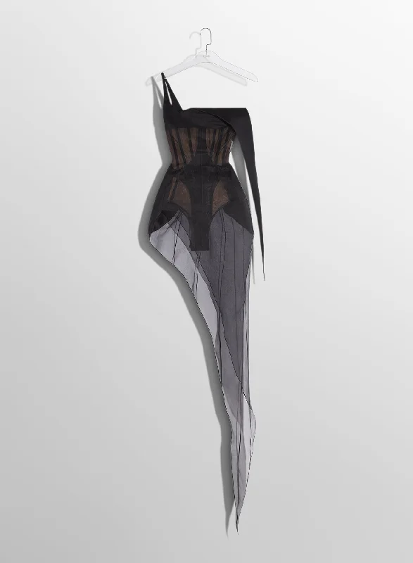 Extra Discounts black spiky sheer corset dress
