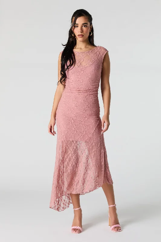 Massive Deals Floral Lace Off Shoulder Asymmetrical Maxi Dress