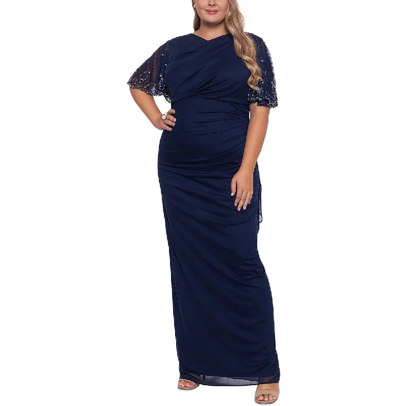 Seasonal Clearance Plus Womens Knit Flutter Sleeves Evening Dress