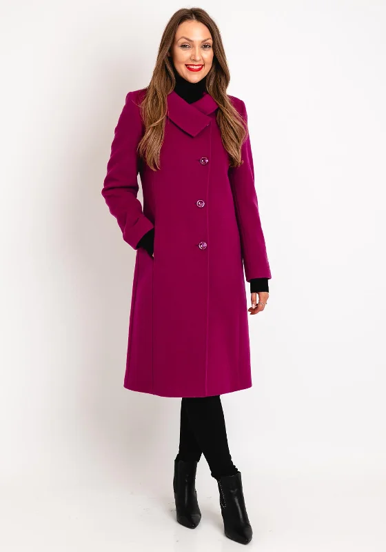 Price Cut Christina Felix Wool Cashmere Blend Shawl Collar Long Coat, Raspberry