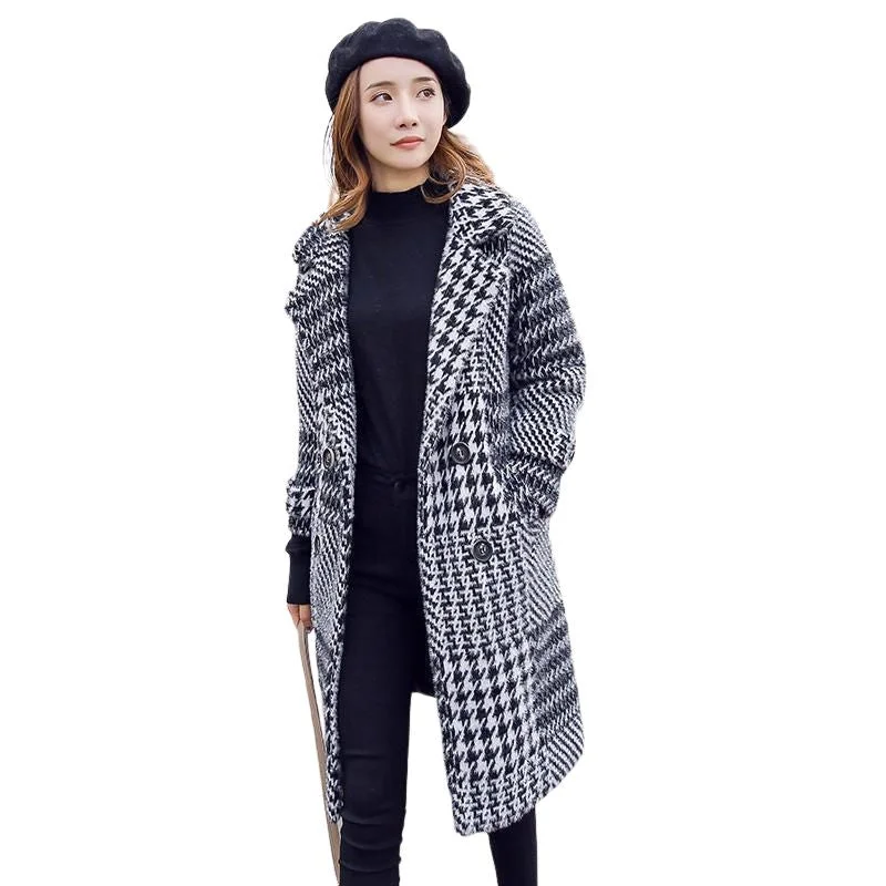 Take Advantage SABRINA Design Women's Fine Fashion Elegant Black & White Luxury Style Plaid Houndstooth Wool Coat Take Advantage SABRINA Design Women's Fine Fashion Elegant Black & White Luxury Style Plaid Houndstooth Wool Coat
