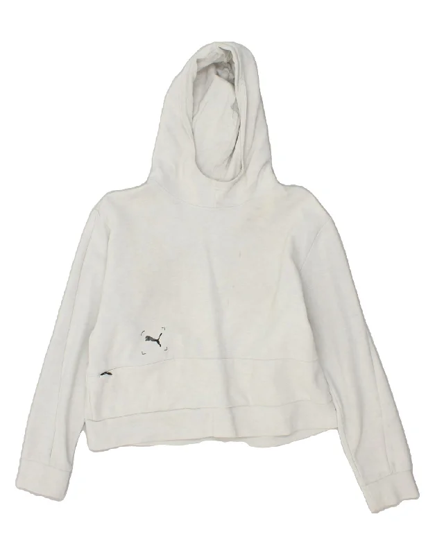 Mega Sale PUMA Womens Crop Hoodie Jumper UK 14 Medium White Cotton