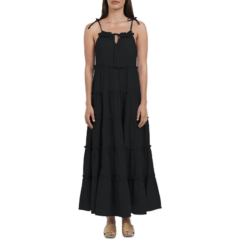 Crazy Savings Senorita Womens Tie Front Ruffled Trim Maxi Dress