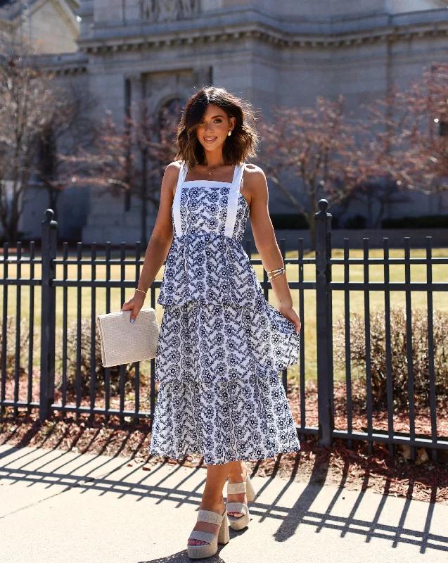 Bargain Bin Sparrow Cotton Eyelet Tiered Midi Dress