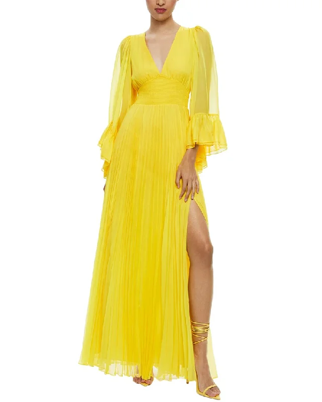 Big Discounts alice + olivia Selene Deep V Pleated Maxi Dress
