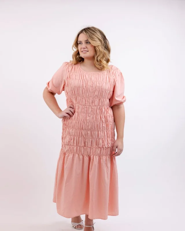 Stock Clearance "Blush" Cotton Blend Pink Woven Midi Dress | Pink