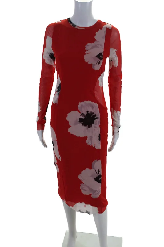 Discount Deals Prabal Gurung Wndr Lust Womens Floral Print Long Sleeves Body Con Dress Red