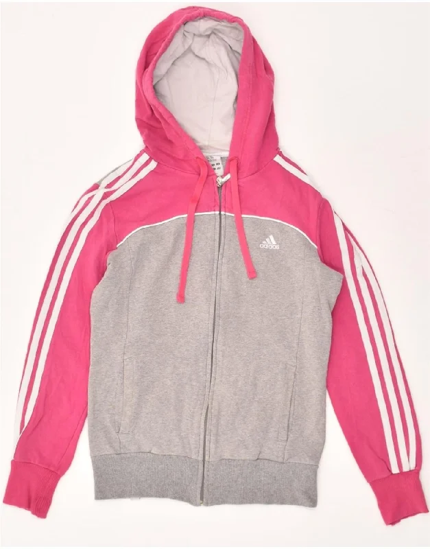 Quick Sale ADIDAS Womens Zip Hoodie Sweater UK 10 Small Grey Colourblock Cotton