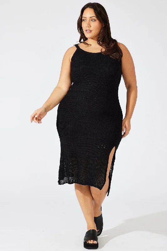 Deal of the Day Black Crochet Knit Dress Sleeveless