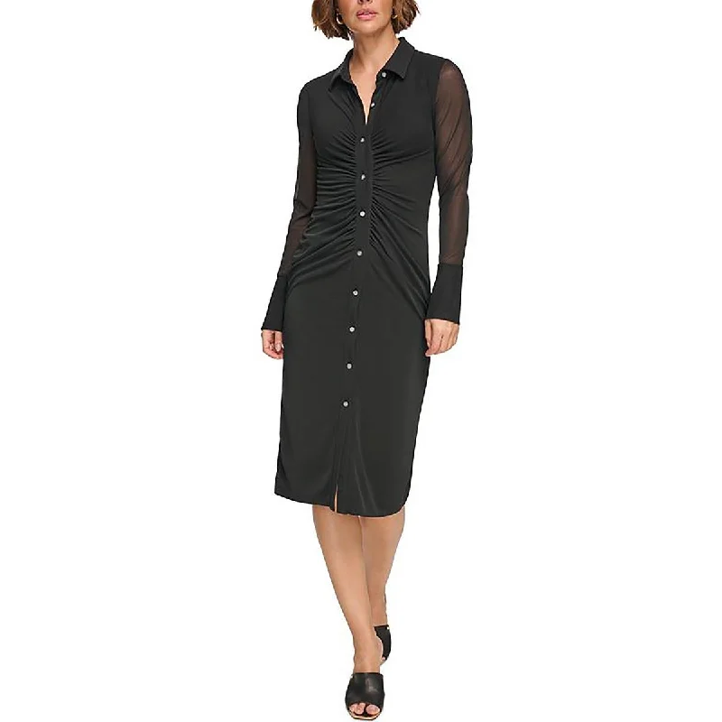 Clearance Sale Womens Button Up Long Sleeve Shirtdress