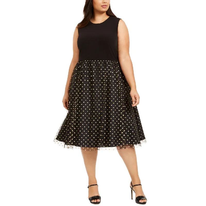Deal Mania Plus Womens Mesh Polka Dot Midi Dress