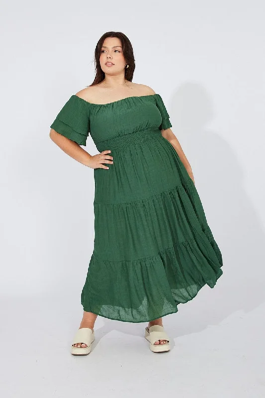 Loyalty Reward Green Off Shoulder Layer Midi Dress