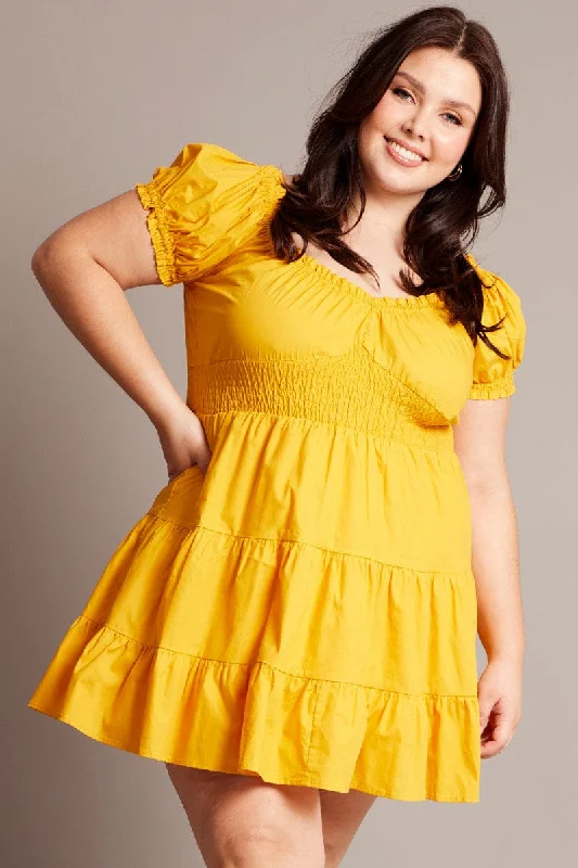 Special Discount Orange Poplin Shirred Minidress
