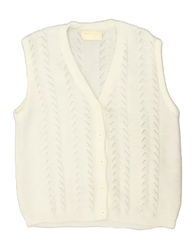 Closeout VINTAGE Womens Sleeveless Cardigan Sweater EU 44/46 XL Off White