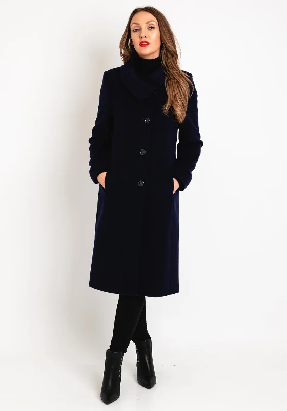 Overstock Christina Felix Wool Cashmere Blend Shawl Collar Long Coat, Navy