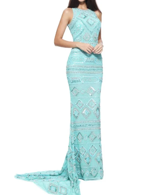 Super Deal Back-Less Prom Dress In Aqua