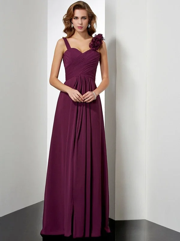 Must-Have Deals A-Line/Princess Straps Sleeveless Hand-Made Flower Long Chiffon Dresses